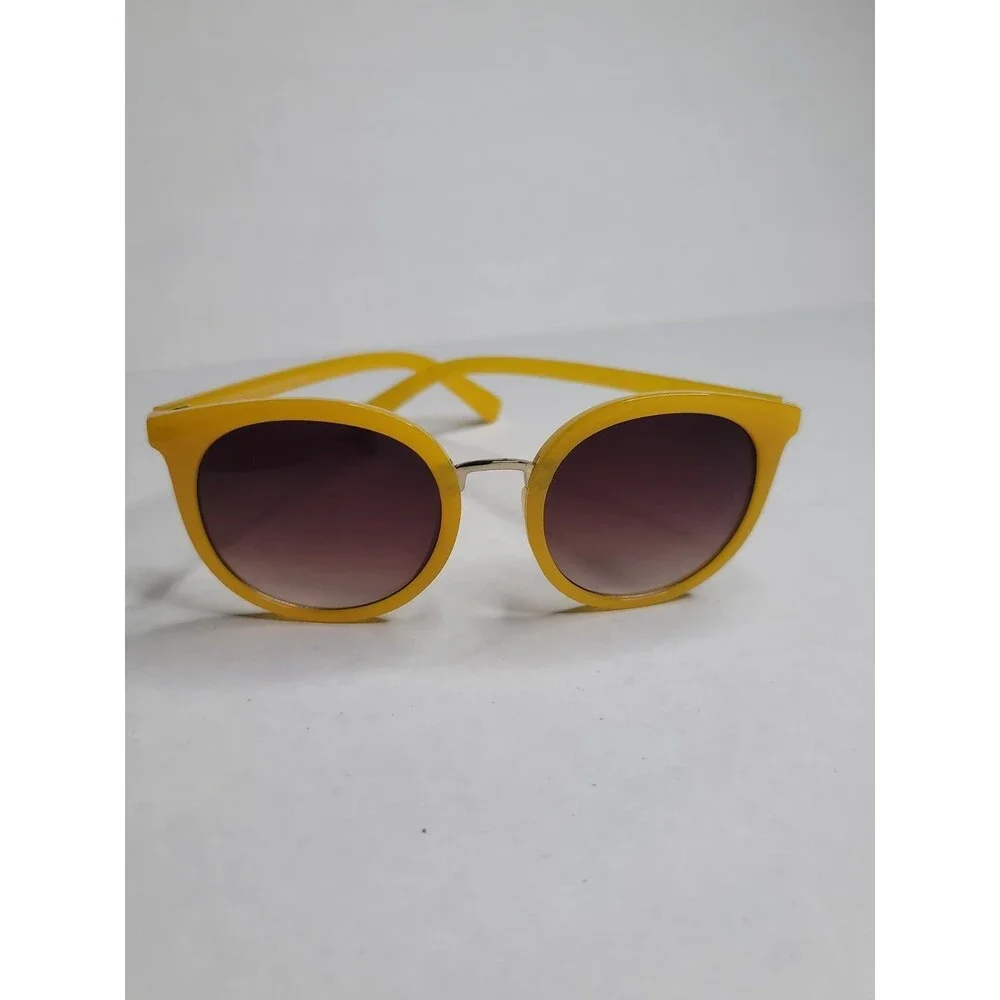 Sun Shades Round Yellow Women's Sunglasses Brown Tinted Lenses